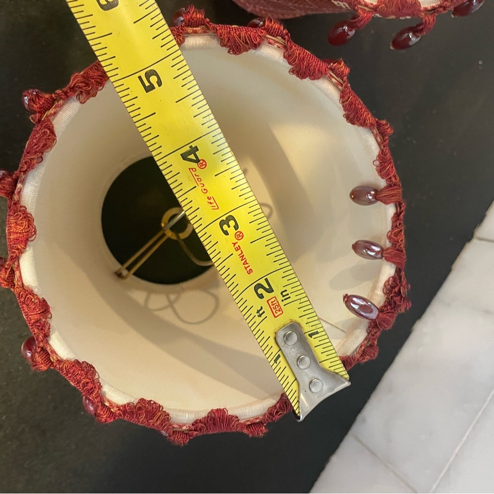 Red plaid Chandelier Shades with hanging beads  • Set of 2 - Picture 8 of 8
